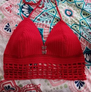 Red Crochet Crop Top